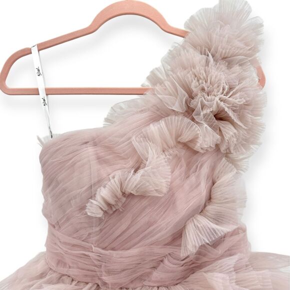Mac Duggal NEW Tulle‎ Ruffle One Shoulder Mini Dress Pastel Mauve $698 - Size 2 - Picture 6 of 15